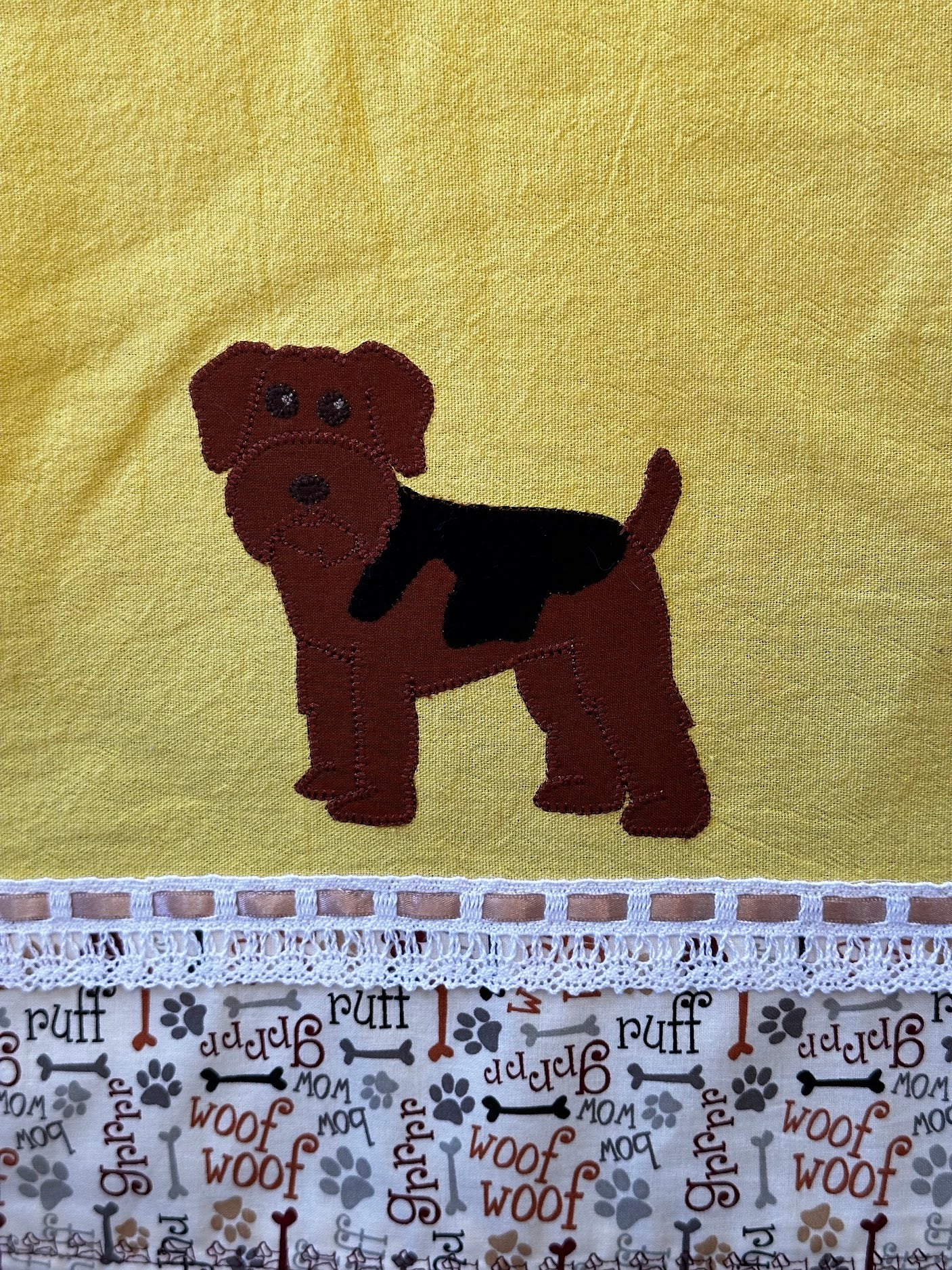 Tea Towel cute Terrier dog - Yellow