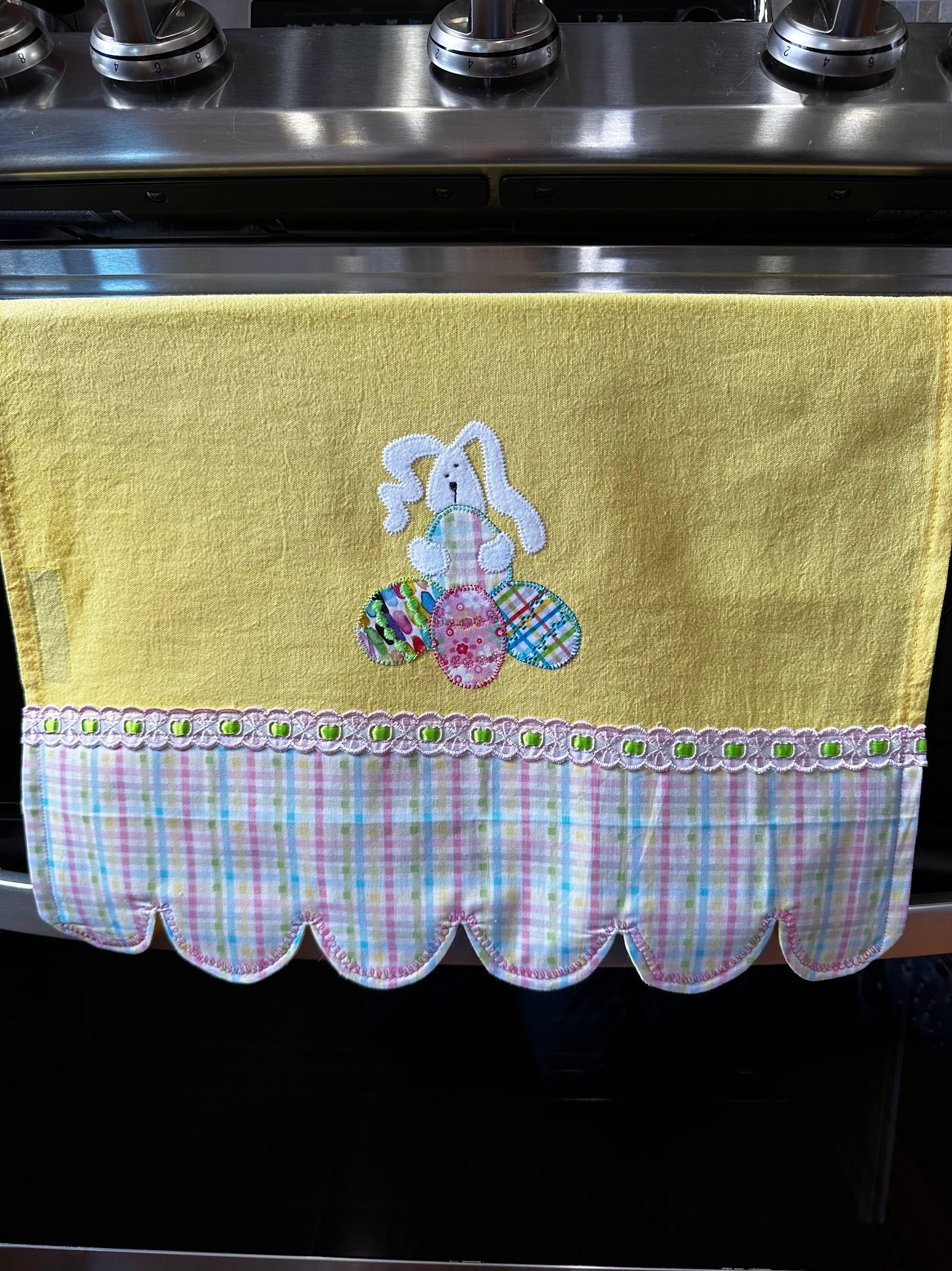 Tea Towel Funny Easter Bunny with Eggs - Yellow