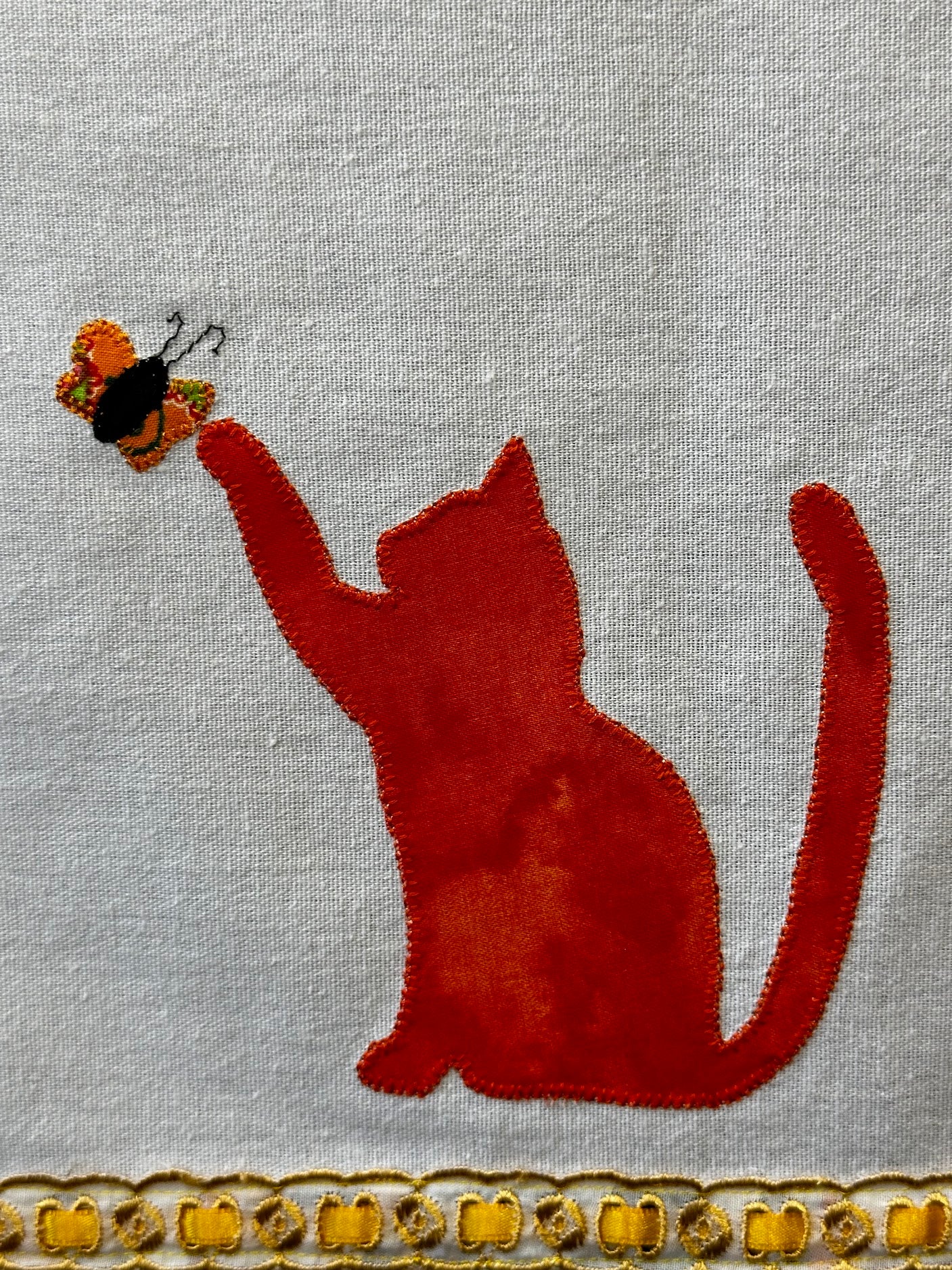 Tea Towel Black Cat and Butterfly