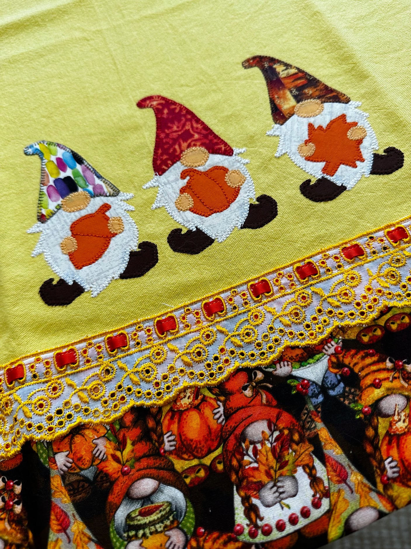 Tea Towel Happy Fall Gnomes - Yellow