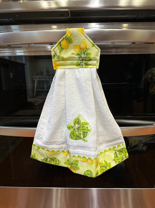 Hanging Towel - Lemons on green background